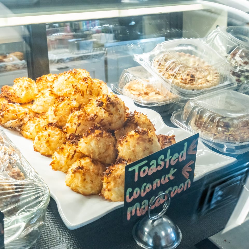 Toasted coconut macaroons in the bakery display